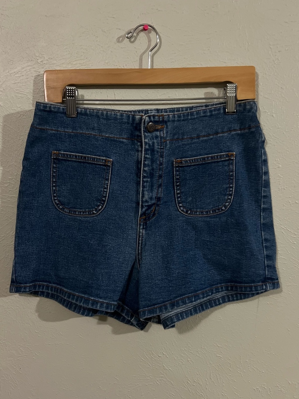 Vintage Big Time High-Rise Dark Blue Denim Shorts with Front Pockets